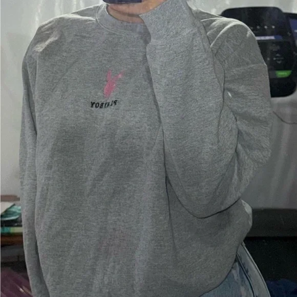 PLAYBOY Gray Sweatshirt with Pink Bunny Logo - Picture 2 of 2